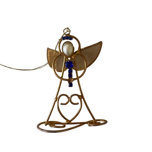 Wire Twist Capiz Shell Angel Christmas Ornaments with Rhinestones Set of 7 - Picture 5 of 7